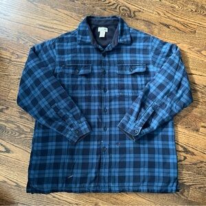 L.L. Bean Regular Fit Men’s Size L Blue Fleece Lined Plaid Flannel Shirt Jacket